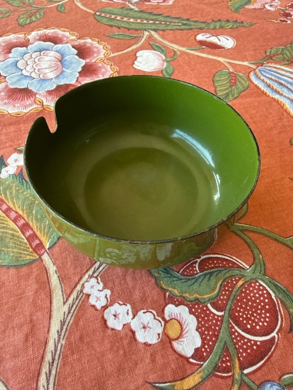 Vintage OTO Japan Green Enamel Metal Ashtray Mid Century Modern Olive Catchall